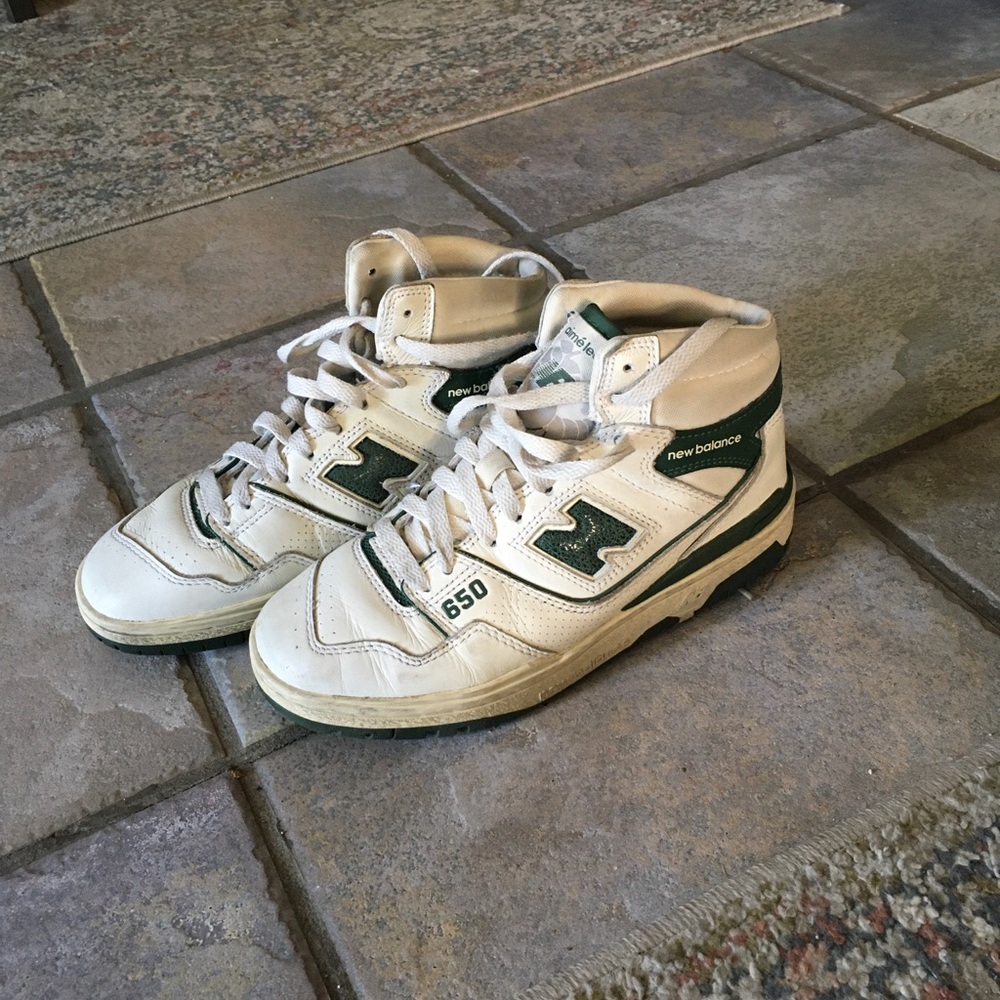 New Balance Kids High-Top Sneakers - Cream and Green